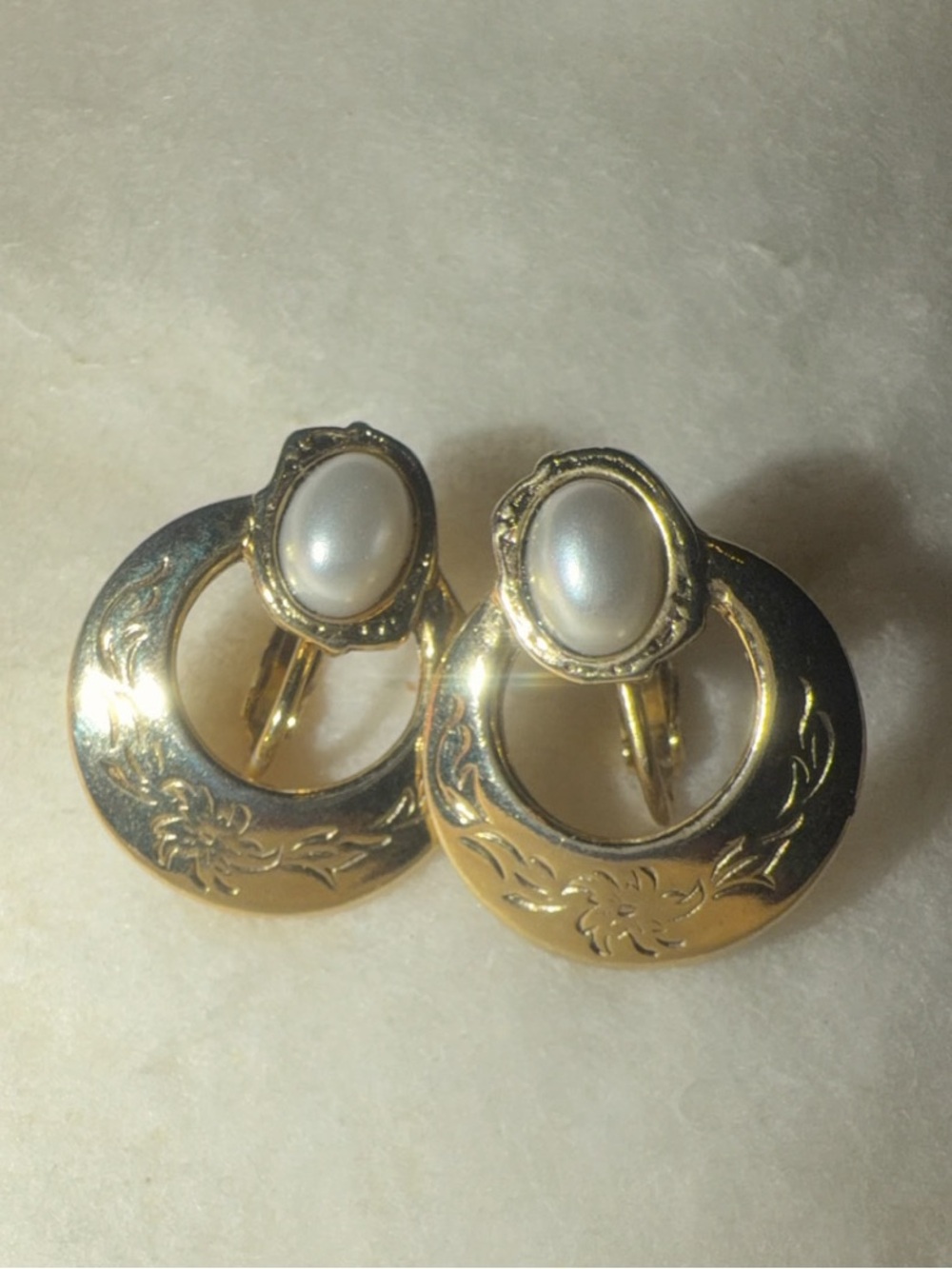 Gold-Tone Pearl Accent Hoop Clip Earrings - Women's Jewelry